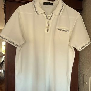 Etro Short Sleeve Polo Shirt Size Medium Cream/chocolate detailing 100% Cotton